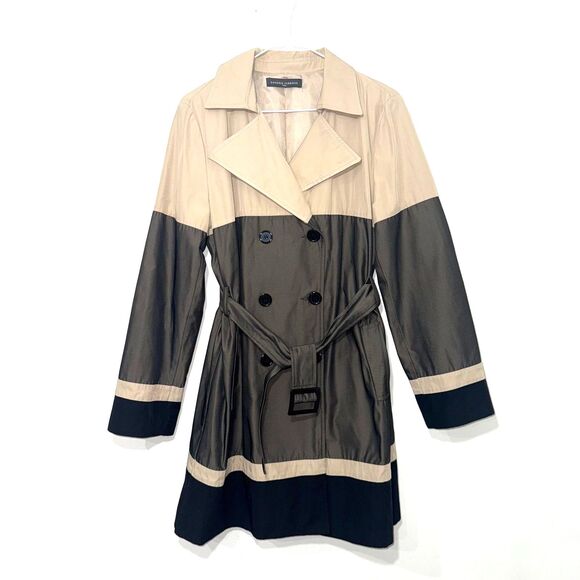 Sandro Ferrone Double Breasted Belted Trench Coat - Tan/Black 46/10 - Picture 1 of 10